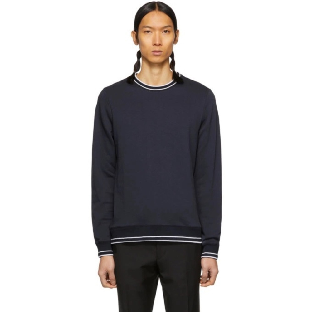 A.P.C. Men's Navy Crewneck Sweater with White Trim